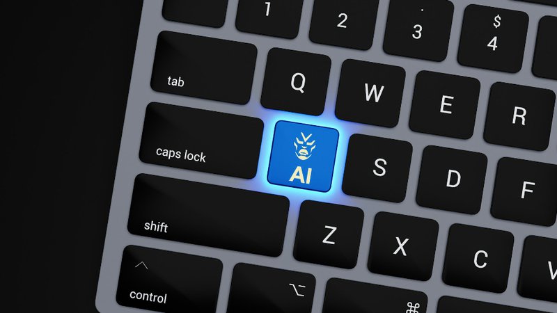 a close up of a keyboard with a blue button